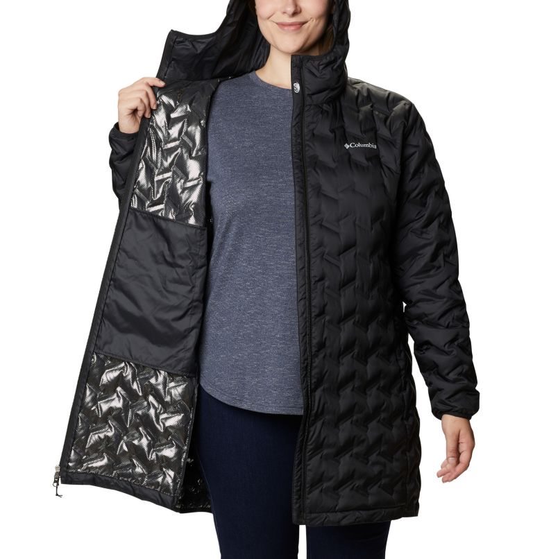 Women's Columbia Delta Ridge Long Down Jackets Black | Plus Size CA-RAL56
